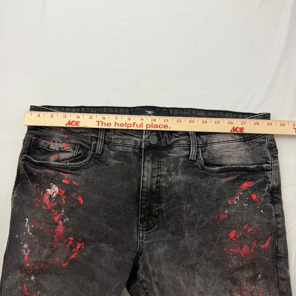 Jordan Craig Ross Fit Jeans Mens 38x33 Black Distressed Red Paint Splatter JR101